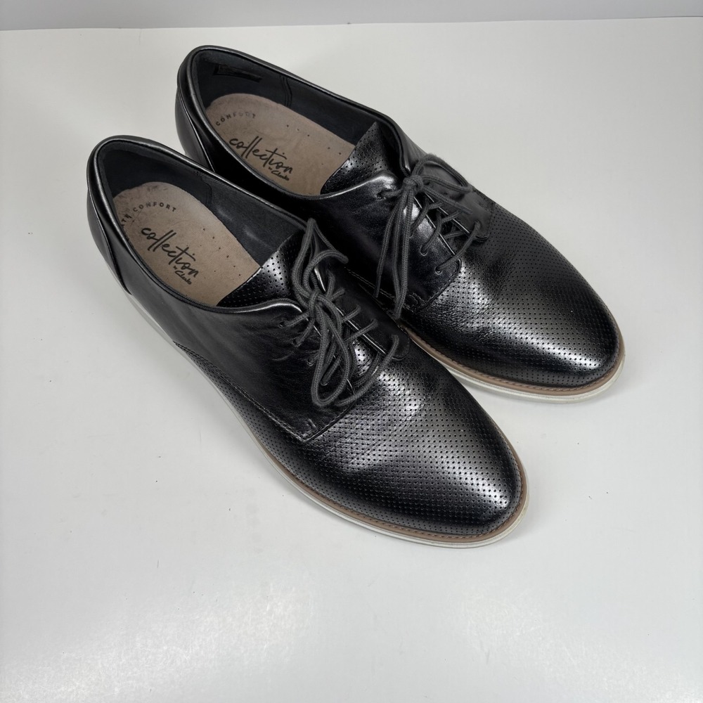 Clarks Sharon Crystal Women's US 11M Pewter Leather Wedge Oxford Shoes Platform - Picture 14 of 16